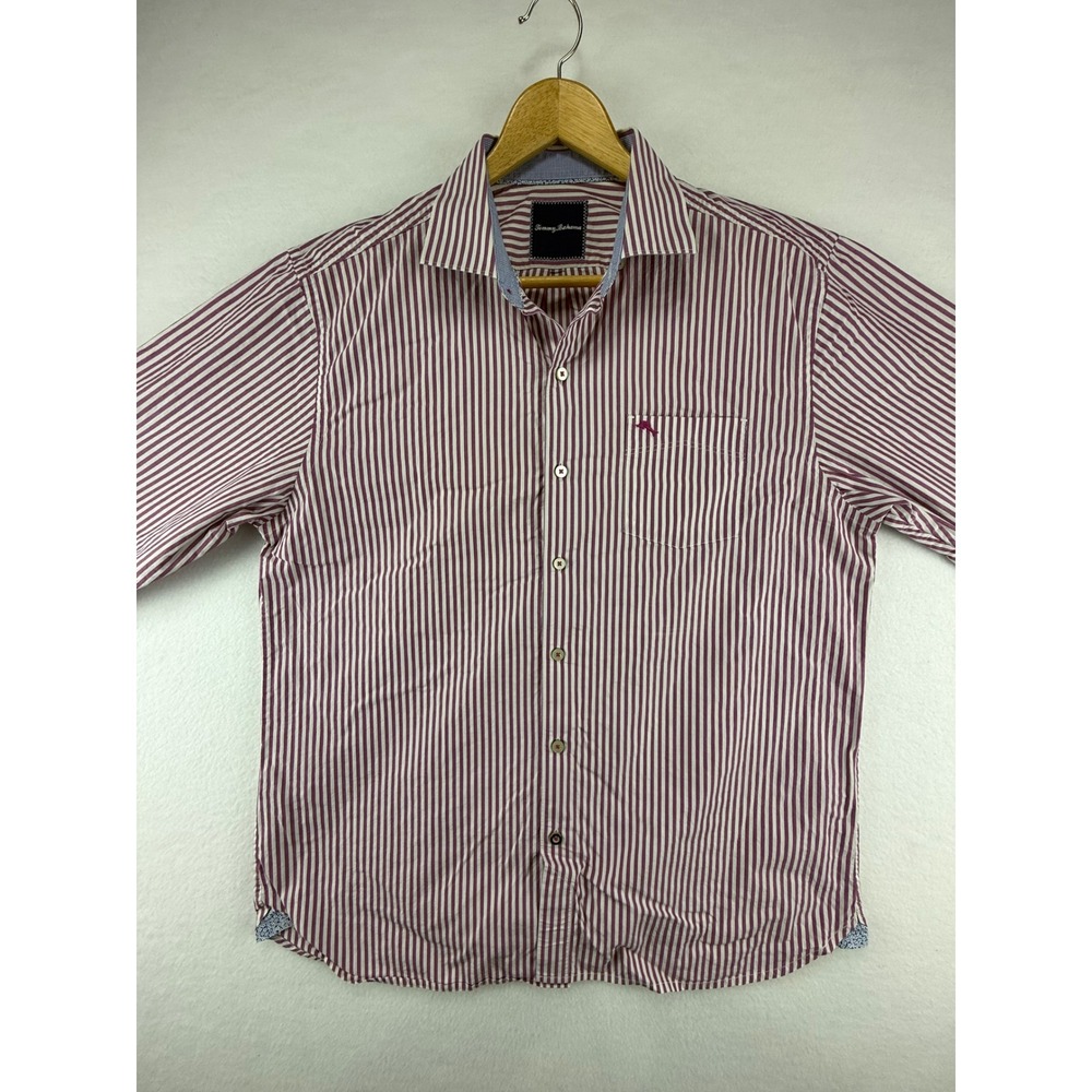 Tommy Bahama Shirt Mens Large Purple White Striped Pima‎ Cotton Long Sleeve